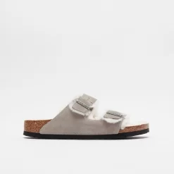 Birkenstock Arizona Shearling Suede Leather Stone Coin